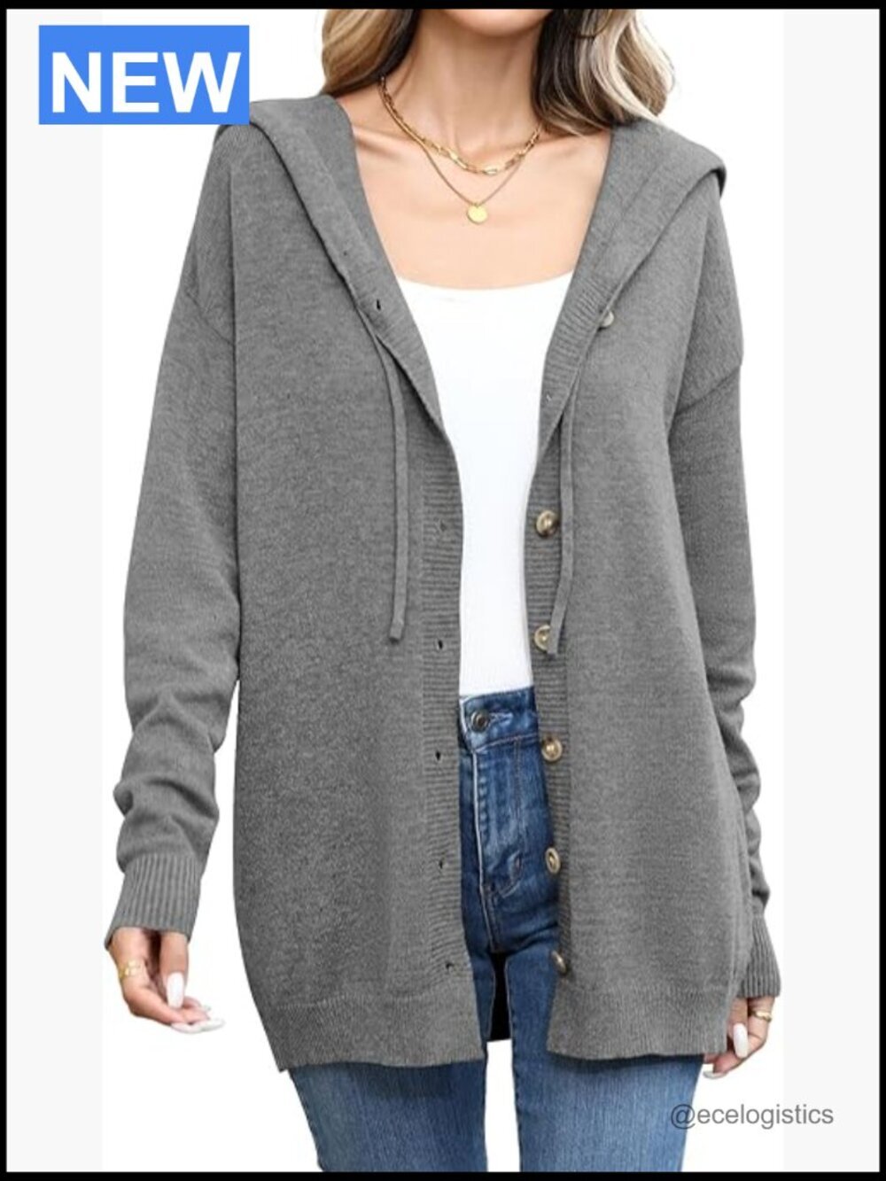 Oversized Knit Button Down Hooded Cardigan Sweater Coat Long Sleeve
